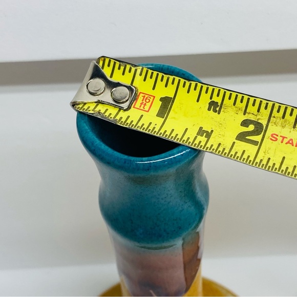 Walt Glass Signed Art Pottery Candlestick Candle Holder Texas Sunset - Picture 10 of 11